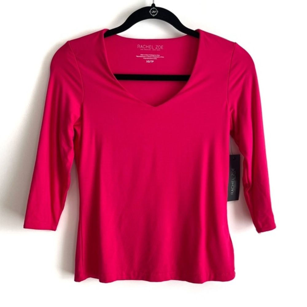 Rachel Zoe Pink V Neck 3/4 sleeve Fitted Top Size Extra Small